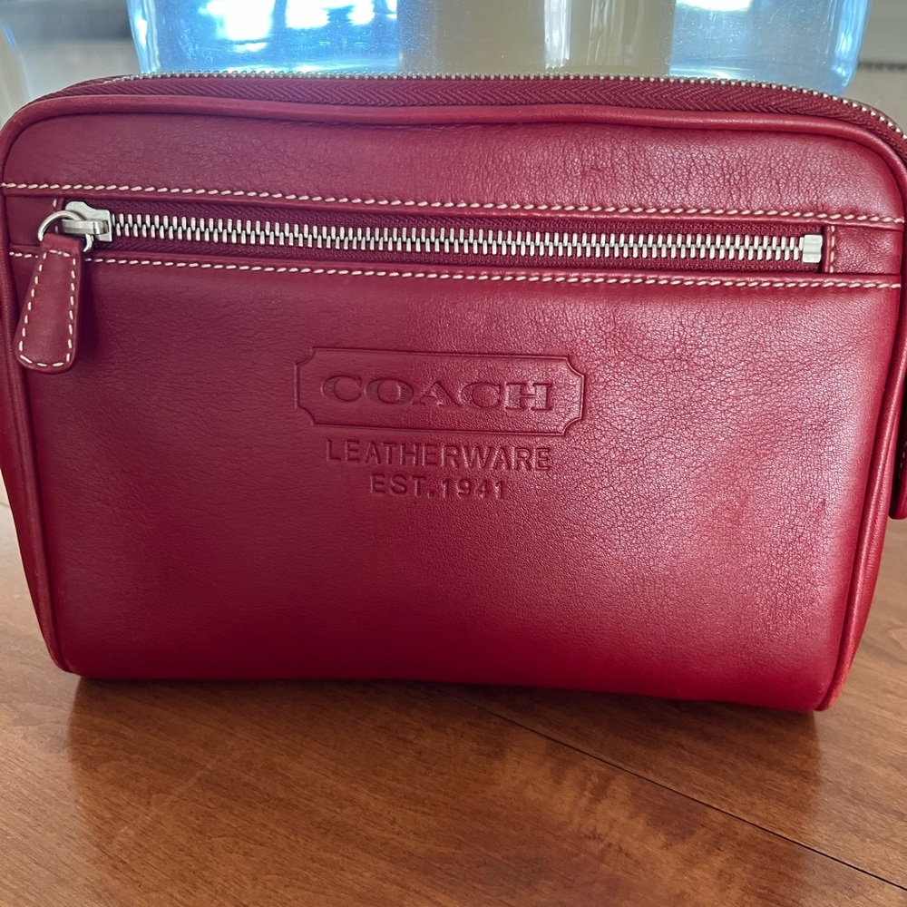 Gorgeous Authentic Deep Red Coach Zippered Clutch. Very Good Condition